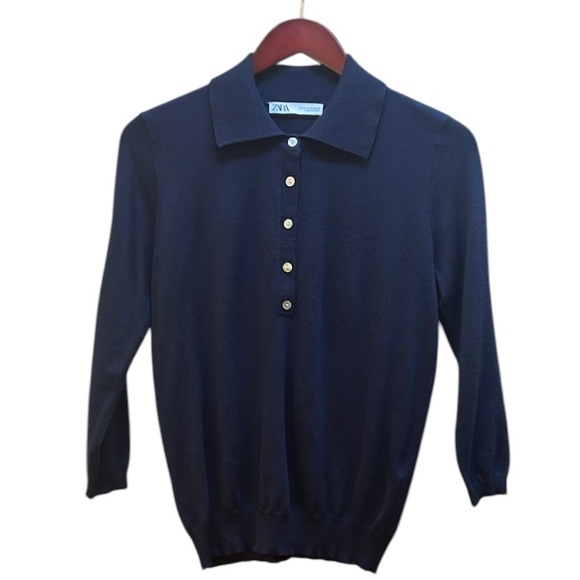 Zara Pull-over collared Sweater 5-Button 3/4 Sleeve fine gauge knit Sz. Med. - Picture 7 of 15